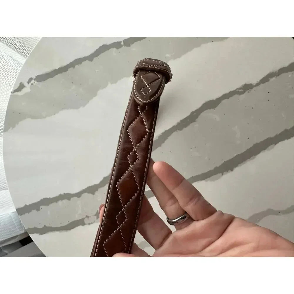 Vintage Fossil Brown Diamond Stitch Pattern Leather Belt mens small